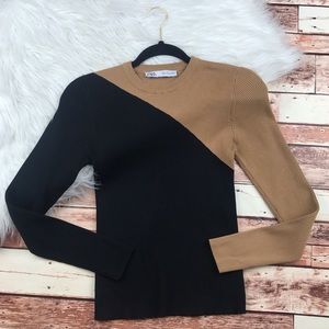 Zara color block rib knit sweater